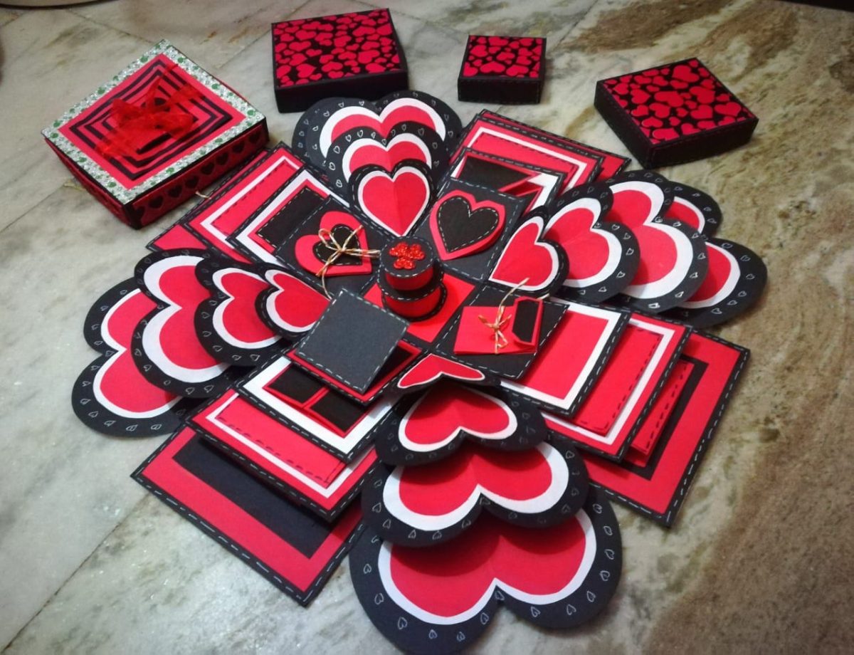 Handmade Photo Explosion Box Red & Black – 5 layers