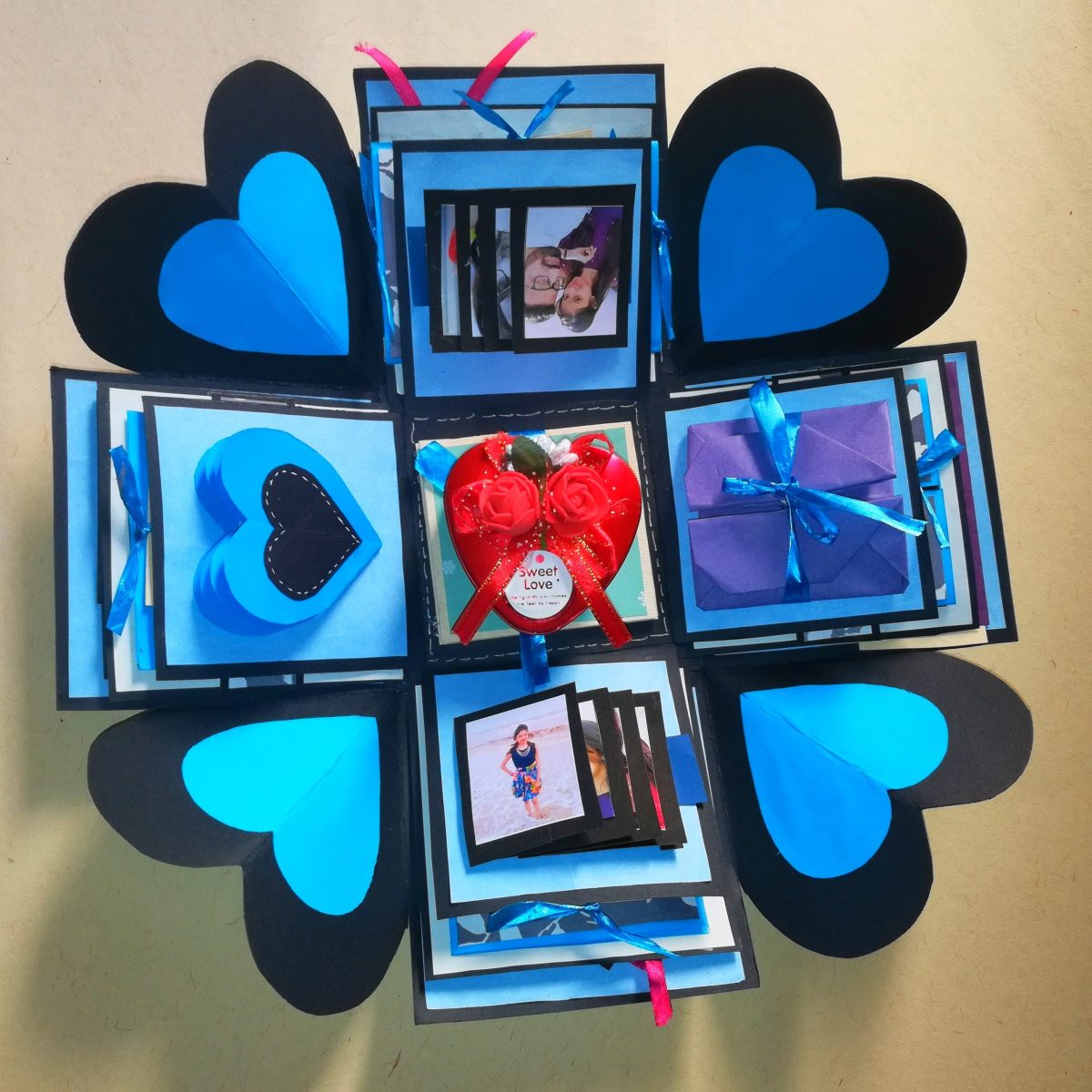 Handmade Blue Photo Explosion Box (3 layers)